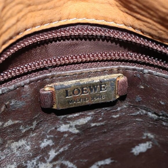 LOEWE Anagram Shoulder Bag Leather Brown Gold Auth - Picture 12 of 16